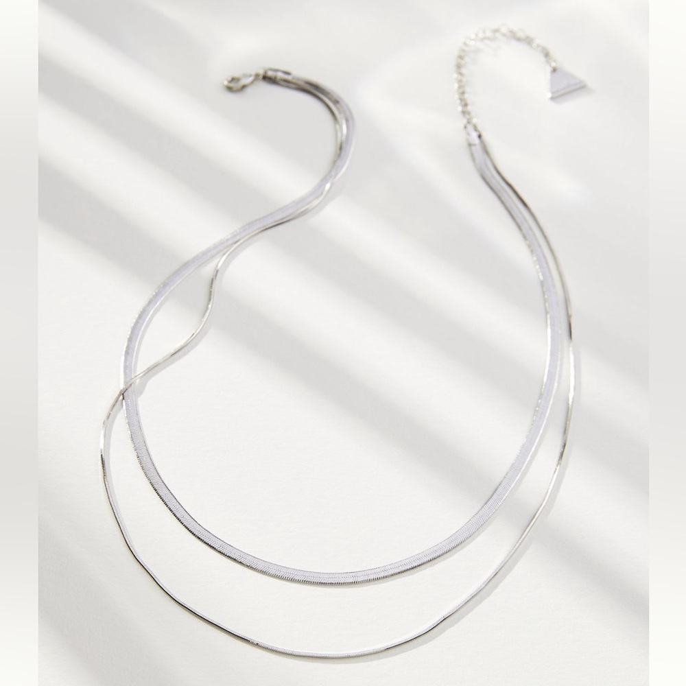 Anthropologie Double Layer Herringbone Necklace in Silver
